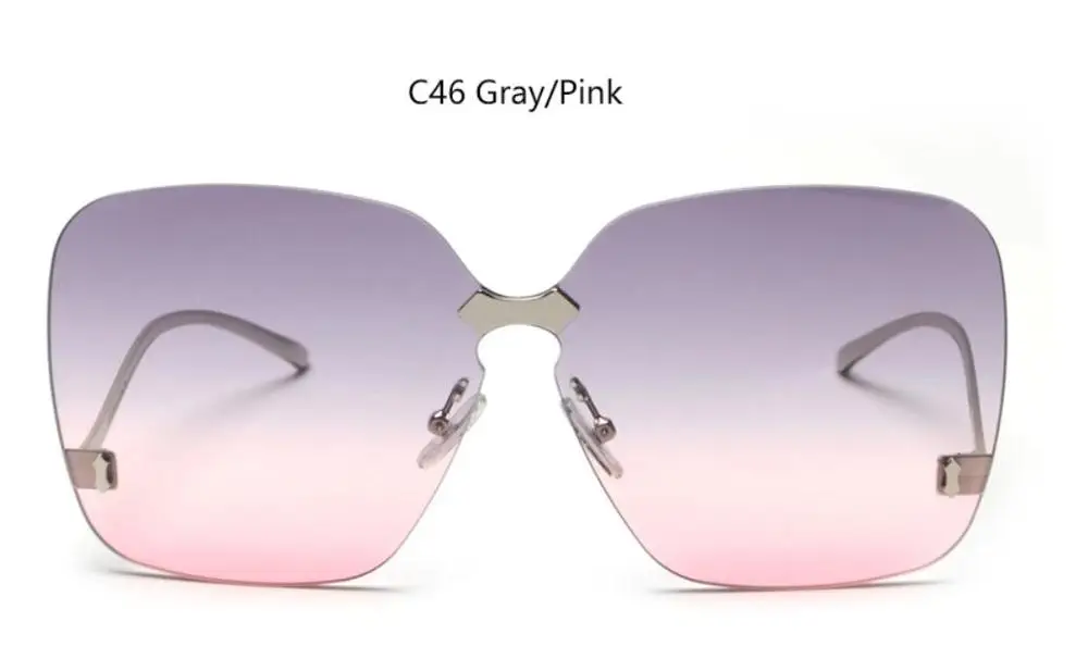 C46 grey pink Известный бренд женские большие солнцезащитные очки роскошные дизайнерские модные черные очки солнцезащитные очки без оправы женские Oculos - Цвет линз: C46 grey pink