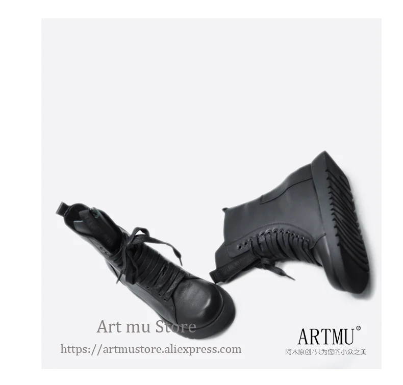 Artmu; Новинка года; удобная женская обувь, увеличивающая рост; кожаные ботильоны для отдыха для девушек; Ботинки martin; Цвет Черный; 6619