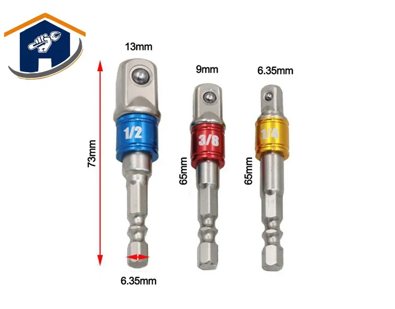 HS инструменты 3 шт. набор адаптеров с шестигранным хвостовиком 1/4 &quot3/8&quot 1/2
