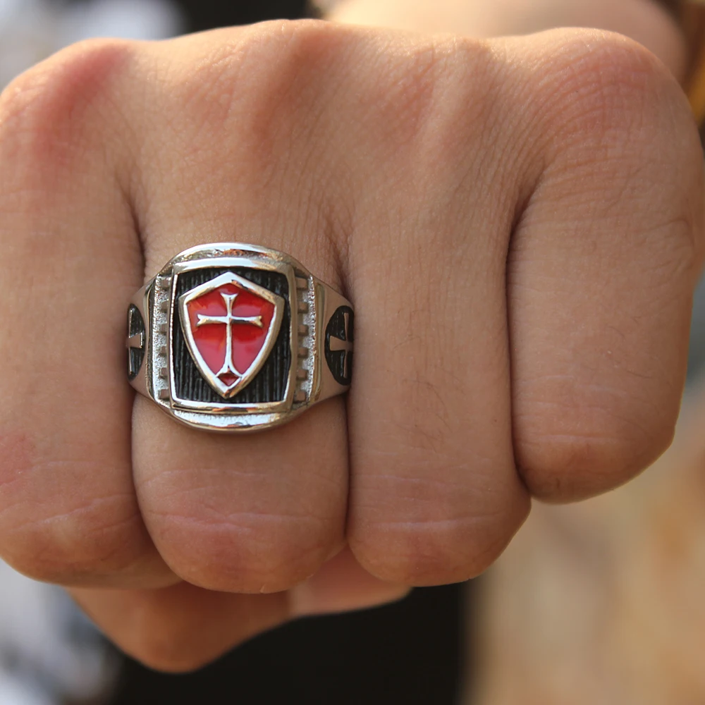 Silver color Zinc Alloy Men Ring Cross Red glaze Hip Hop Rings for Women Vintage Punk Fashion Jewelry 2018 New Arrival Hot Sale | Украшения