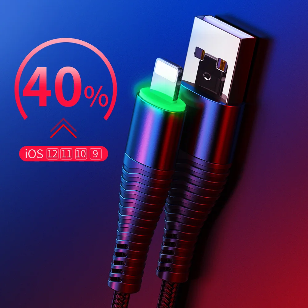 Зарядный кабель USB со светодиодной подсветкой для iPhone 5 6 7 8 Plus X зарядный 2 4 А