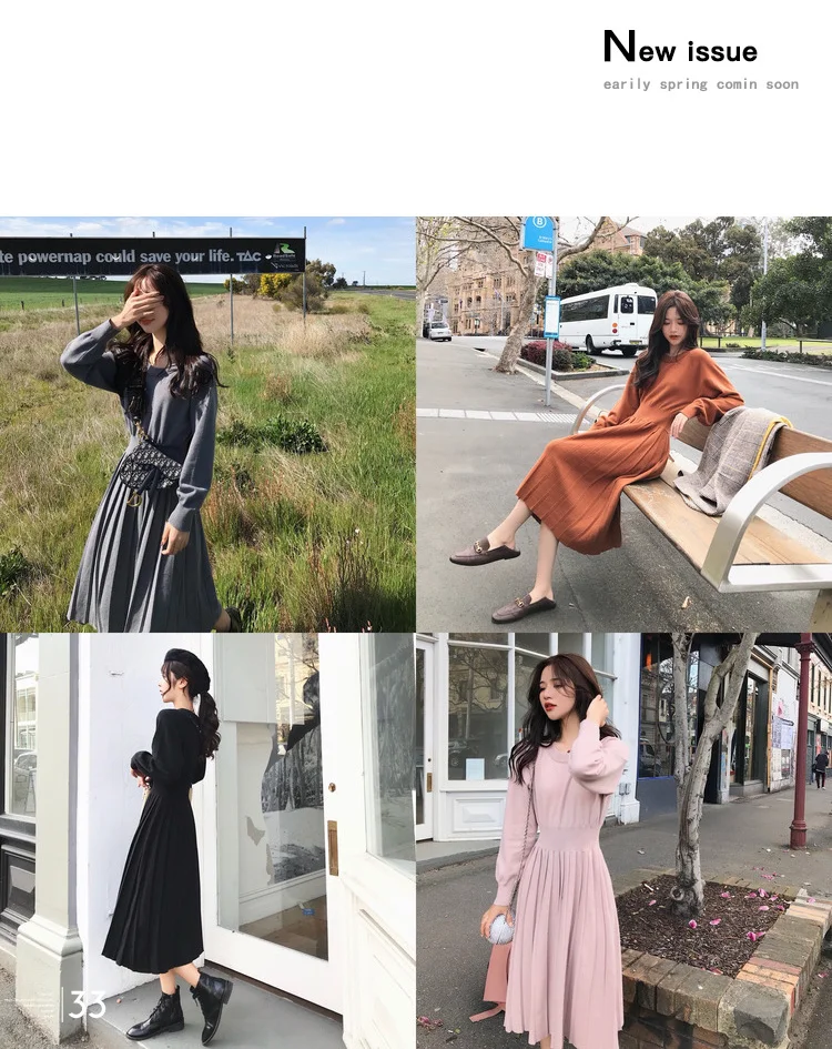 Womans Runway Long Sleeve Pleated Knitted Dress 2018 Newest Autumn Fashion Office Women's Elastic Waist Female | Женская одежда