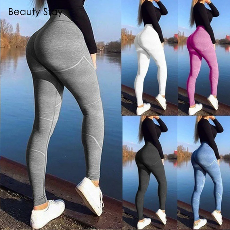 BeatutyStay женские леггинсы в полоску с принтом однотонные высокой талией легкие