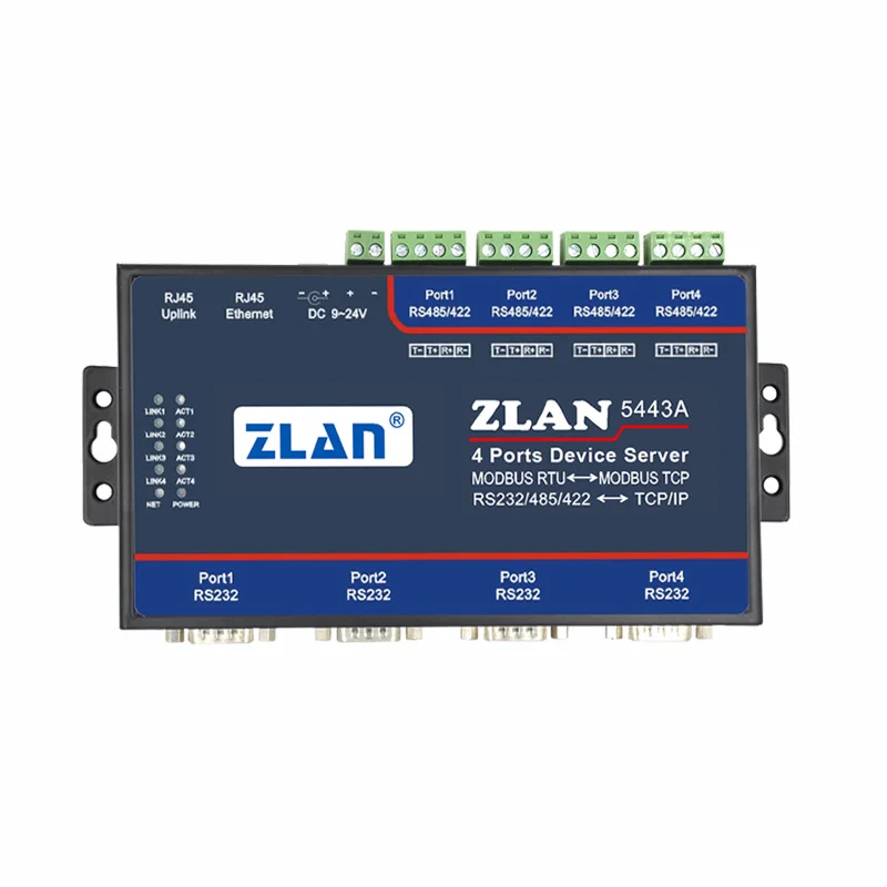 Последовательный порт сервера 4 порта RS232/485/422 к TCP/IP конвертер ZLAN5443A MODBUS|Крышки