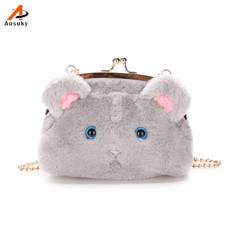 Ausuky New Design Women Bags Handbags Famous Brands Cute Cat Pattern Messenger Soft Plush Shoulder Mujer | Багаж и сумки