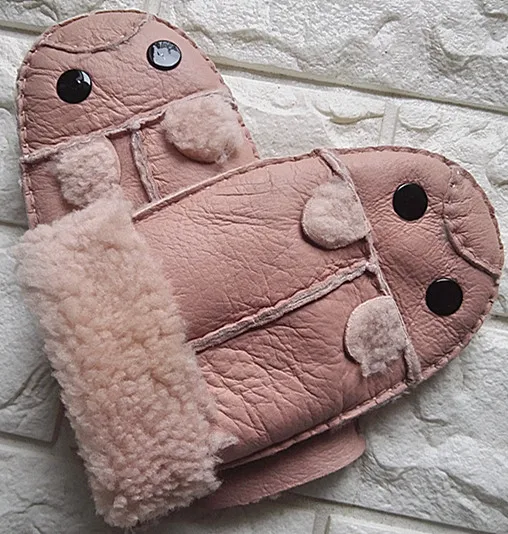 Теплые кожаные перчатки из овчины для мужчин и женщин зимние толстые шерстяные