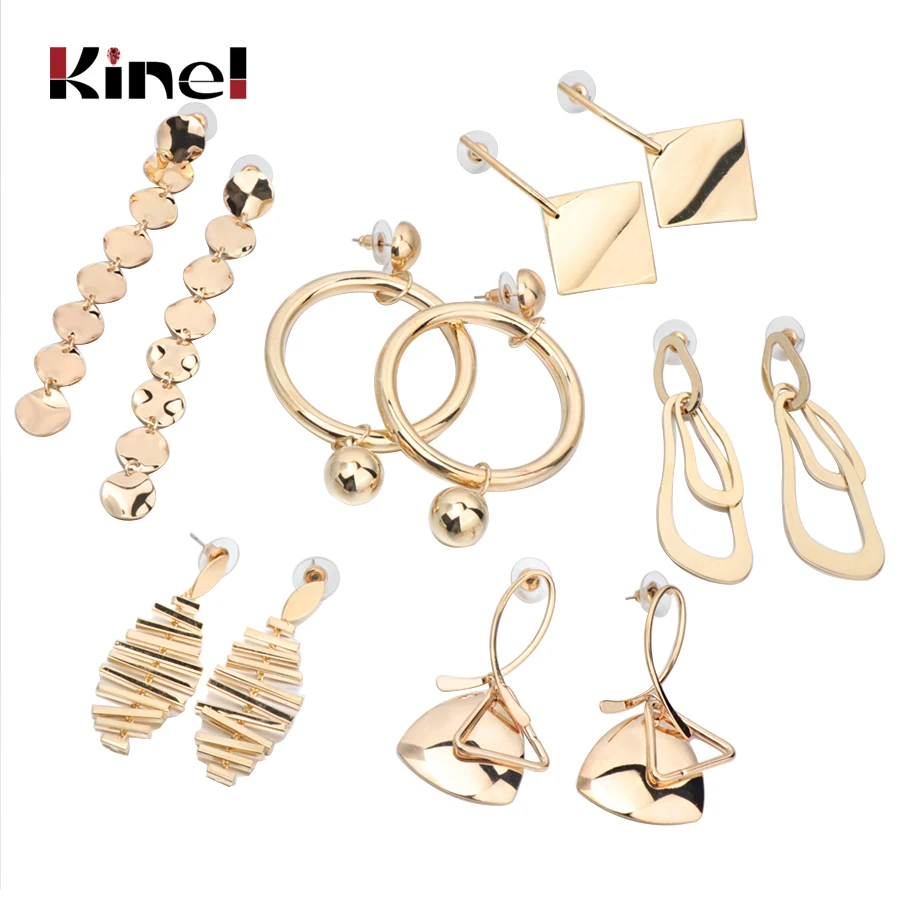

Kinel Fashion Gold Drop Earrings For Women Luxury Multiple Models Geometric Metal Punk Earring Party Wedding Jewelry Wholesale