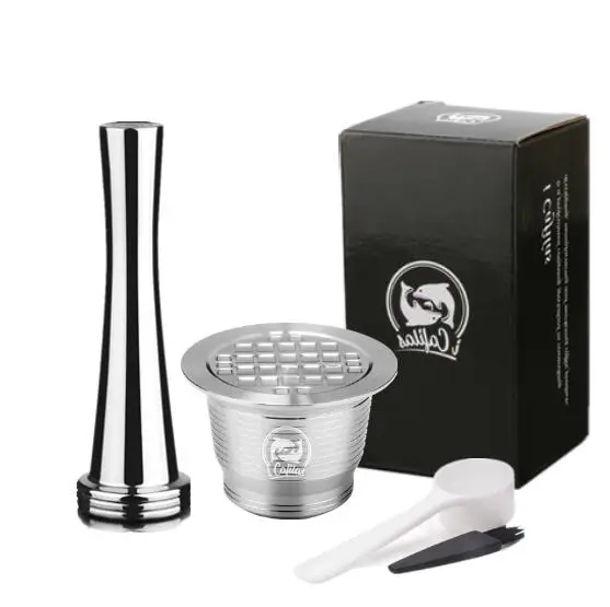 1capsule 1tamper ICafilas Nespresso многоразовая капсула многоразовый фильтр для кофе капельница Сталь Nespresso Cafeteira Capsulas De Cafe Recargables - Цвет: 1capsule 1tamper