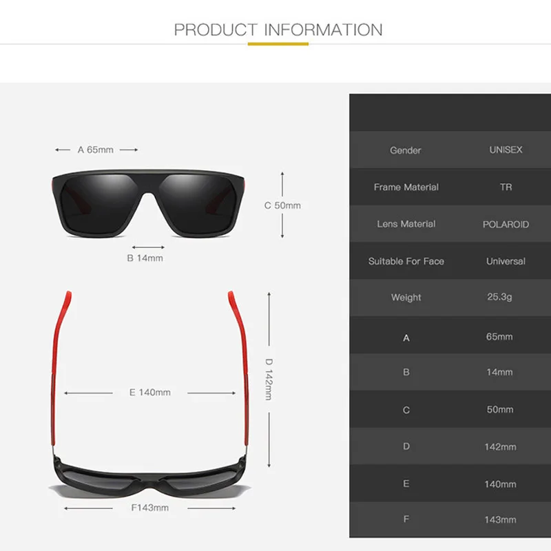 

Red TR90 Frame Square Sunglasses For Men Women Polarized 2019 New Fashion Vintage Sun Glasses Sport Driving Retro Mirror Lunette