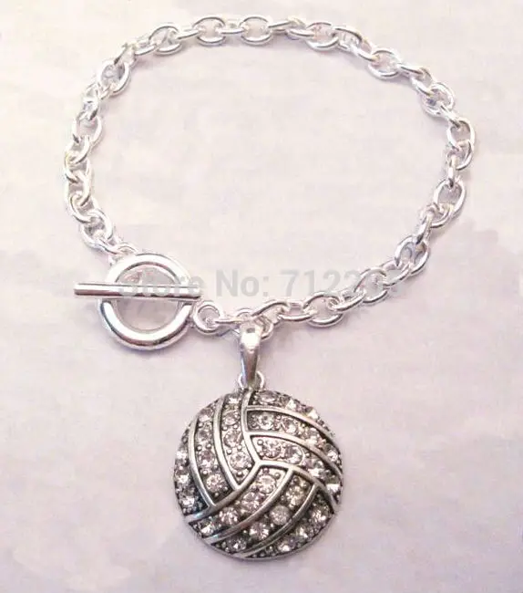 Мода родиевое покрытие волейбол античное серебро OT Пряжка браслет кристалл