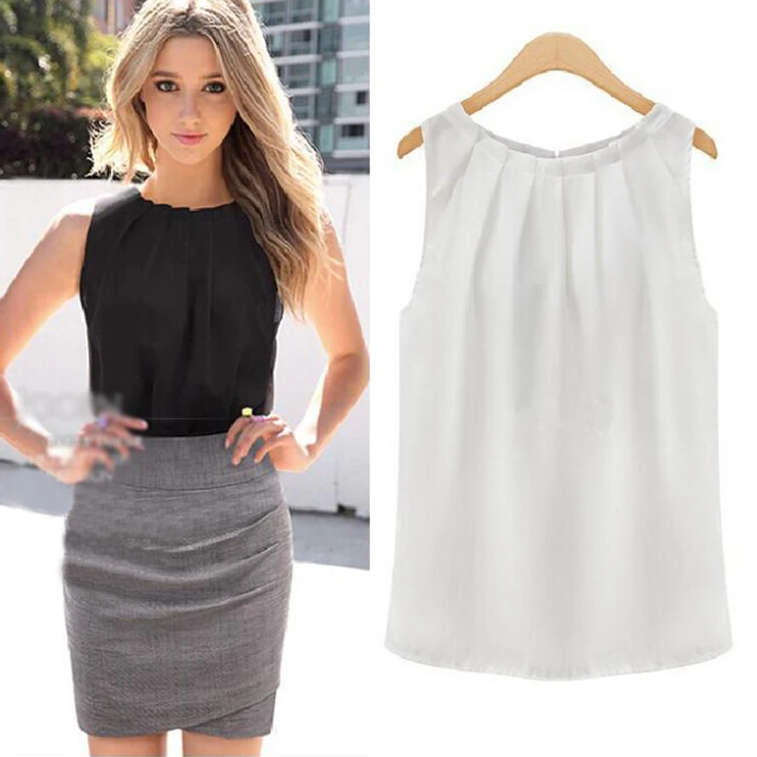 Новинка 2016 Офисная женская шифоновая рубашка куртка жилет без рукавов топы