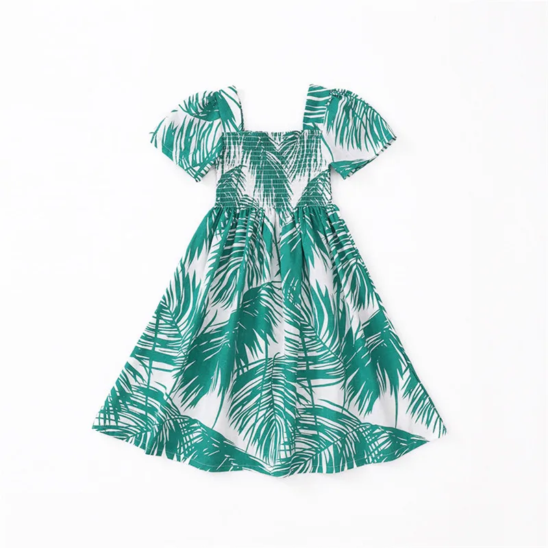 Girls dress 2020 summer new girls big children leaves print generous collar elastic bust 4-12 years children's clothing | Детская