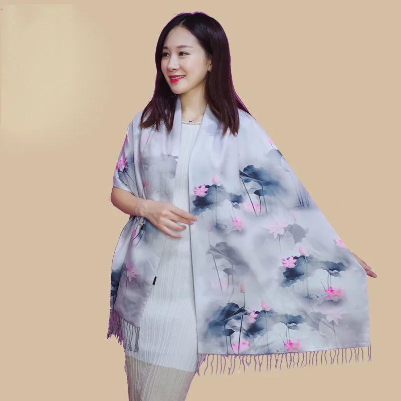 LaMaxPa Модный зимний теплый Пашмина для женщин шарфы с цветочным принтом Шелковый кашемировый Национальный длинный палантин с принтом Shaw and Wrap