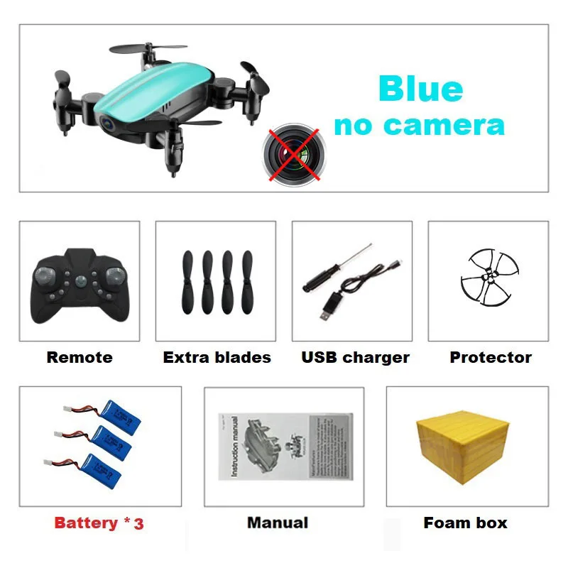 Blue No Cam 3B F Teeggi T10 мини-Дрон с/без камеры HD складной Радиоуправляемый квадрокоптер высота удержания вертолет WiFi FPV Микро Карманный селфи Дрон - Цвет: Blue No Cam 3B F