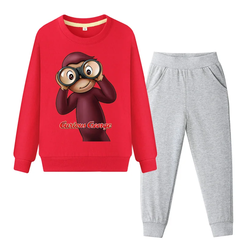 Kids Outdoor Casual Cartoon Curious George Clothing Sets Boys Sweatshirt+Pant Suit Girls Clothes Set Children Tracksuit WL050 | Детская