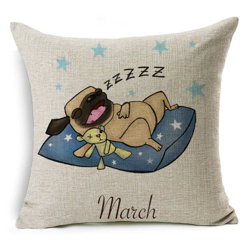 Monily Прекрасный чехол для подушки с мультяшным принтом бульдога 12 месяцев