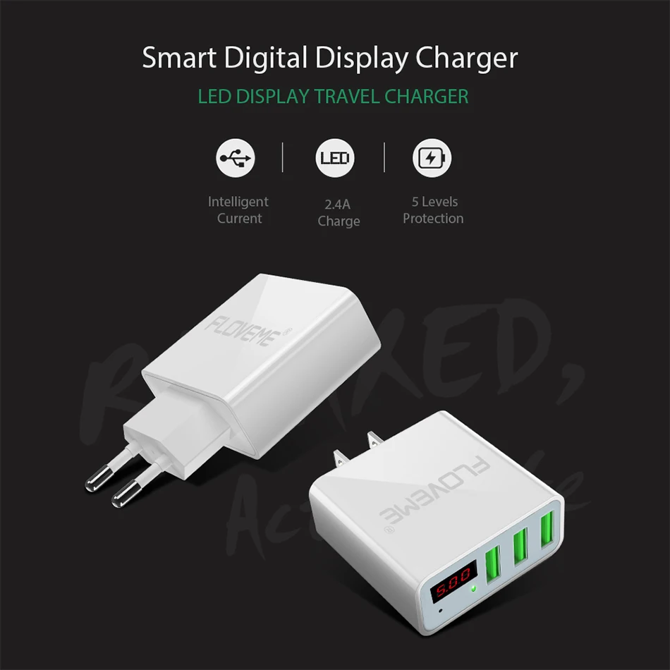 FLOVEME 3 порта USB зарядное устройство для iPhone X 7 6 5S samsung Xiaomi Phone charger 5 в 3A светодиодный дисплей быстрое универсальное зарядное устройство USB для путешествий