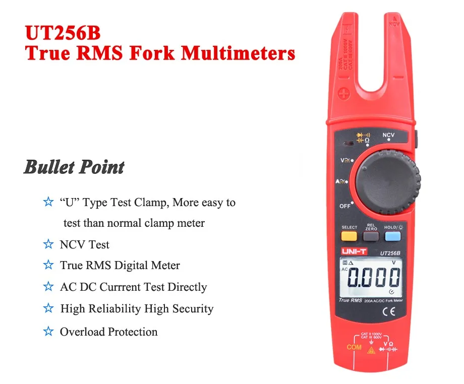 UNI-T UT256B цифровой True RMS Вилка автоматический мультиметр 200A AC DC токовые клещи NCV Тестер Вольтметр Ом колпачок Авто Диапазон больше