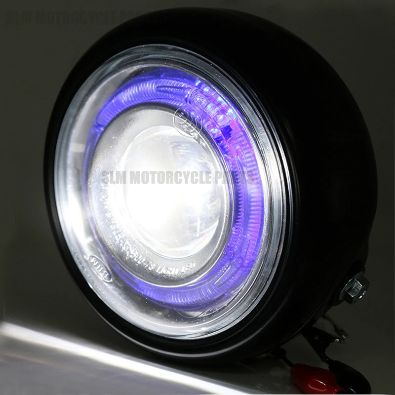 Мотоцикл LED Ретро черный металлический передняя вилка фара комплект Винтаж для