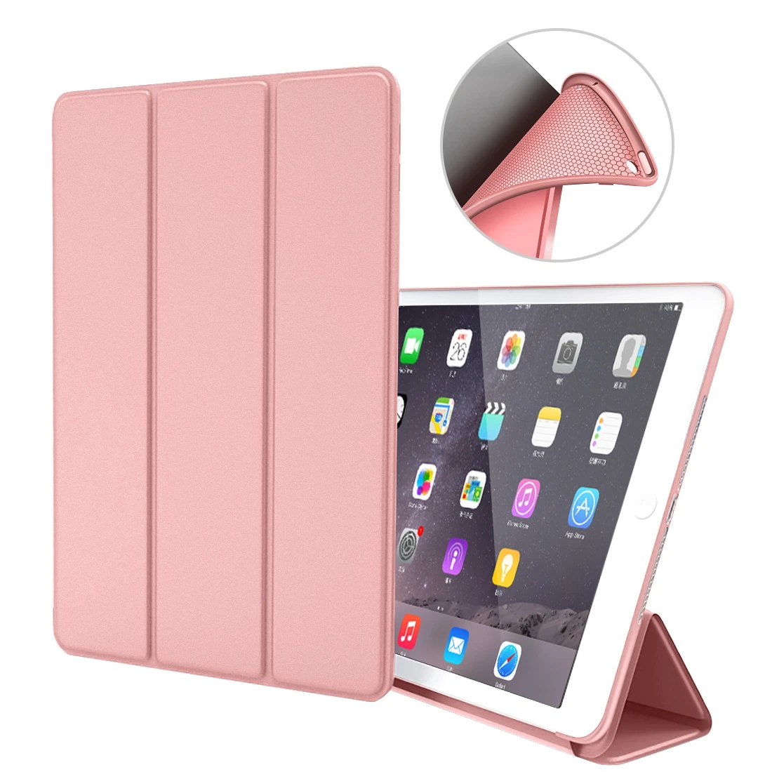 Чехол для iPad Air 2, силиконовый чехол GOOJODOQ для Apple iPad Air 2 iPad 6 из искусственной кожи Smart Cover A1566 A1567 Auto Sleep/Wake - Цвет: Rose Gold