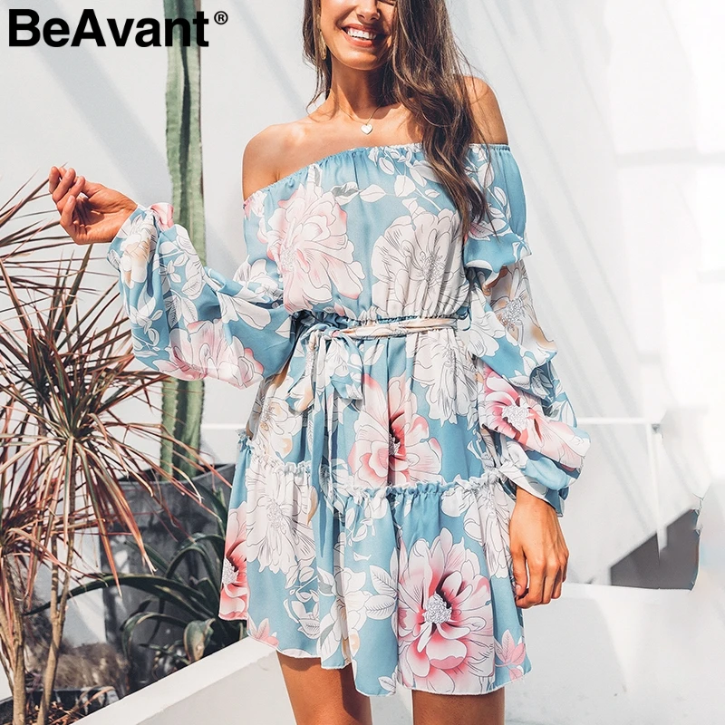 Женское летнее платье с цветочным принтом BeAvant синее элегантное открытыми
