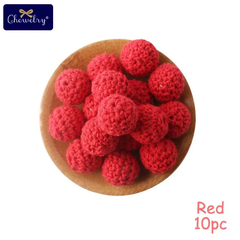 Red Crochet Beads 10 шт. круглый деревянный Прорезыватель для зубов крючком жевательные, бусины зуб кормящих Цепочки и ожерелья прорезывания зубов детские бусы Прорезыватель для зубов свободные шарики для детей Товары - Цвет: Red Crochet Beads