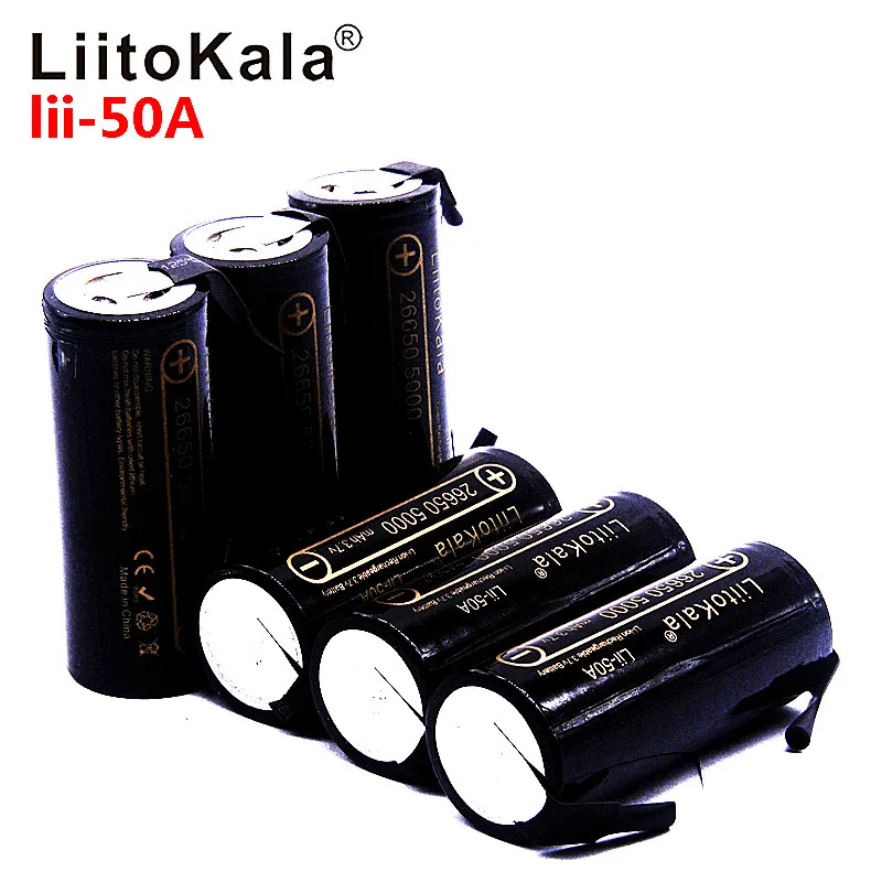 LiitoKala Lii-50A 26650 литиевая батарея 5000 mAh, 3,7 V 5000 mAh, аккумуляторная батарея 26650, подходит 26650-50A+ DIY никель sh