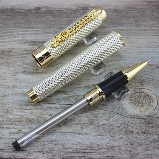 

1pcs/lot JINHAO Roller Ball Pen 1200 Canetas Silver Pen Gold Clip Business Executive Fast Writing Pen Luxury Pen 14.*1.4cm