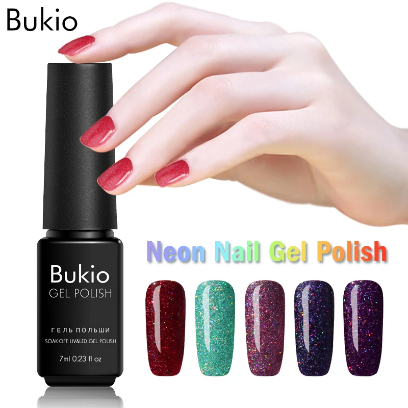 Гель лак для ногтей Bukio 7 мл неоновая УФ светодиодная лампа блестящий