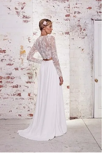 Кружевное богемное свадебные платья в стиле Country из двух частей с длинным рукавом