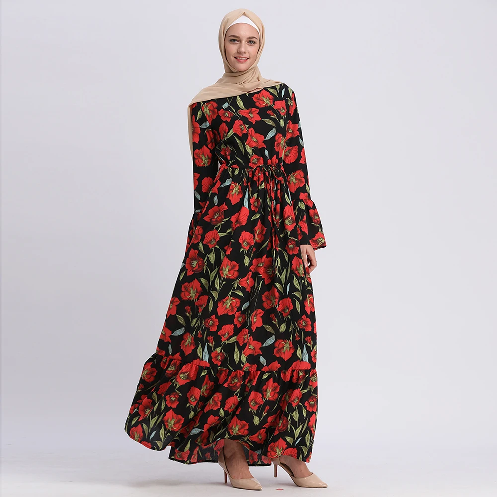 Фото Buytiz 2019 принт мусульманское abaya ОАЭ Сетчатое платье макси Бохо Креп Длинные халаты Buytiz 2019 принт мусульманское abaya ОАЭ Сетчатое платье макси Бохо Креп Длинные халаты