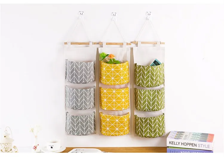 3 ячейки холщовые мешки для хранения висячие настенная Ткань двери сумки