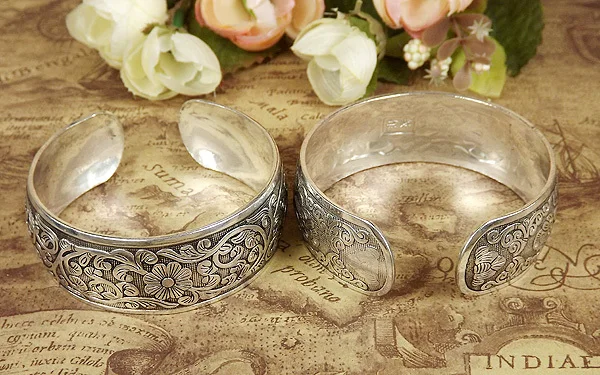 Женские винтажные Серебристые браслеты Классические ручной работы из