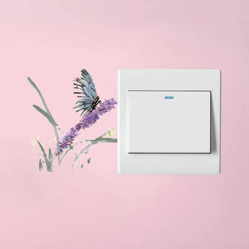 YOJA Butterflies And Purple Flowers Beautiful Switch Wall Sticker Magical Room Decor Wonderful 8SS0402 | Дом и сад