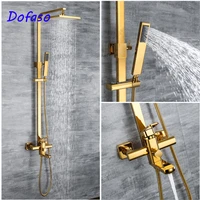 dofaso gold shower bath tub faucet golden brass shower faucet set dual ceramic handle tub mixer shower set