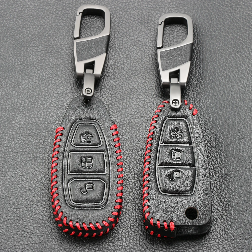 Кожаный чехол брелок для ключей Ford Fiesta Focus 3 4 MK3 MK4 Mondeo Ecosport Kuga ST Стайлинг