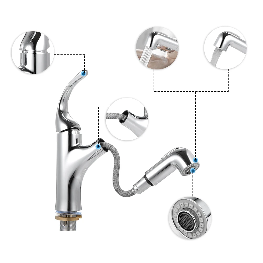 Кран для раковины кран кухни с одним отверстием одной ручкой выдвижной смеситель