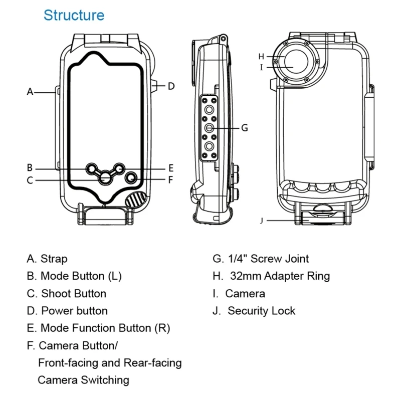 For iPhone X 40m/130ft Professional Waterproof Diving Protective Housing Photo Video Underwater Cover Case |