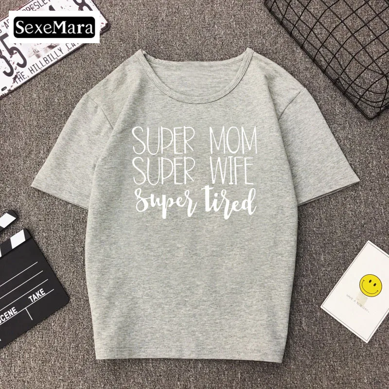 Женские футболки для жены одежда Instagram футболка с надписью Super Mom Harajuku модные