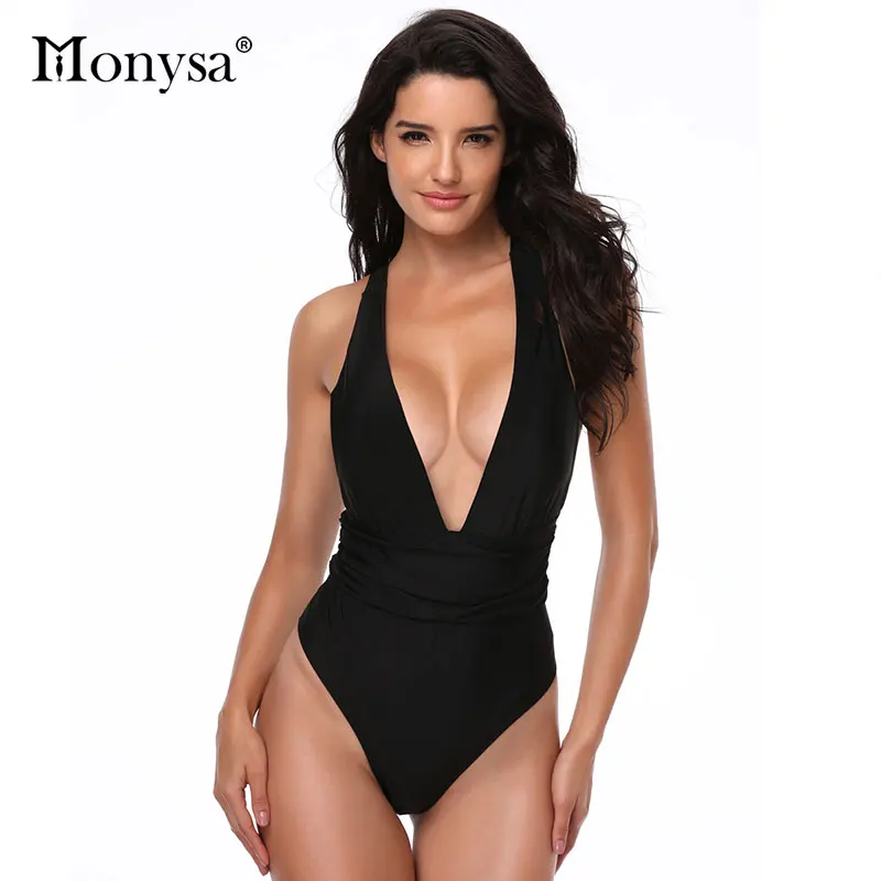 Monysa/новый купальник с глубоким v образным вырезом и открытой спиной женский 2018