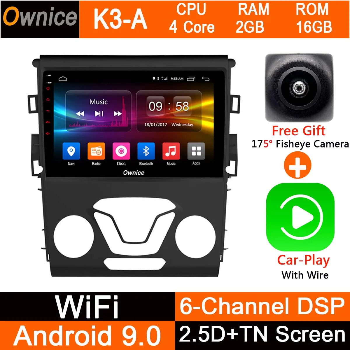 " ips Octa 8 Core Android 9,0 автомобиля gps DVD радио плеер для Ford Mondeo 2013 аудио стерео Мультимедиа 4G, Wi-Fi - Цвет: K3-A-CarPlay