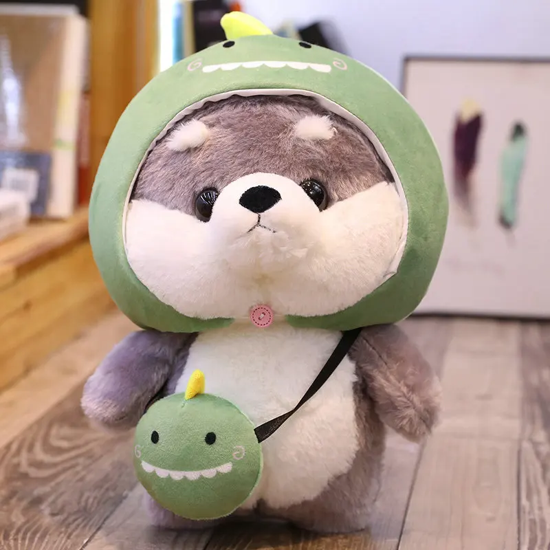 grey Dino Тоторо, Япония, милая собака Шиба ину, чучело животных, панда, монстр, косплей, с капюшоном, одежда, Детская плюшевая собака с фруктами, сумка через плечо - Цвет: grey Dino