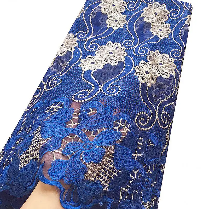 Royal Blue Новое поступление африканская кружевная ткань из нитей высокого качества, белая кружевная ткань в африканском стиле, серебристая французская Свадебная кружевная ткань - Цвет: Royal Blue