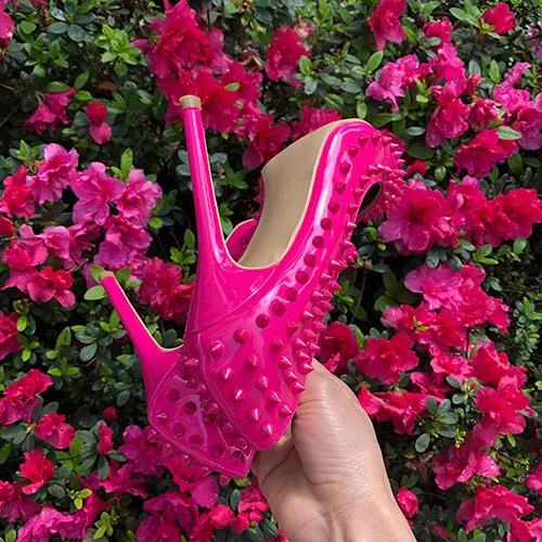 Rose 10cm Heels Veowalk/розовые женские пикантные панк-шипы на высоком каблуке в итальянском стиле; женские остроносые туфли-лодочки на шпильке с заклепками; обувь для вечеринок без шнуровки - Цвет: Rose 10cm Heels