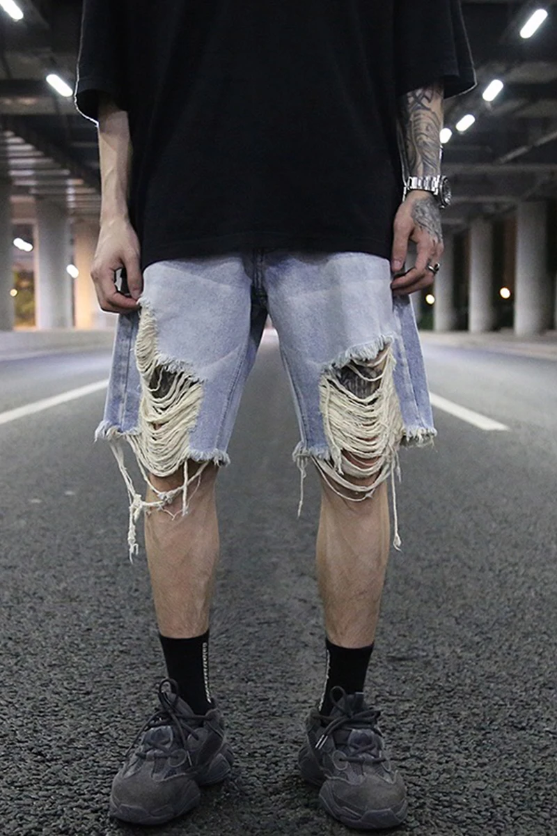 

Biker Shorts Jeans Men High Street Wash Water To Do Old Loose Denim Shorts Hip Hop Jeans Plus Size Europe And The United States