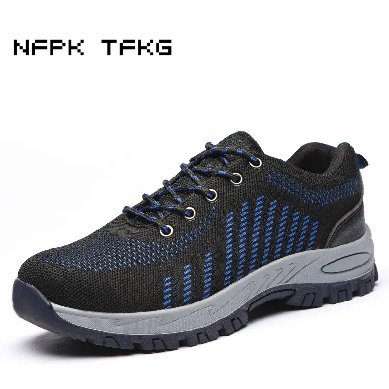 

plus size mens fashion breathable mesh steel toe cap work safety shoes non-slip puncture proof tooling security boots platform
