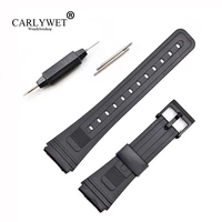 carlywet 20mm men lady black replacement silicone rubber straight end watch band strap loop with black plastic pin buckle