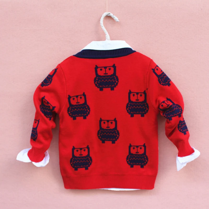 Детский свитер Новинка осени для мальчиков двойной жаккард Теплые Милые Сова