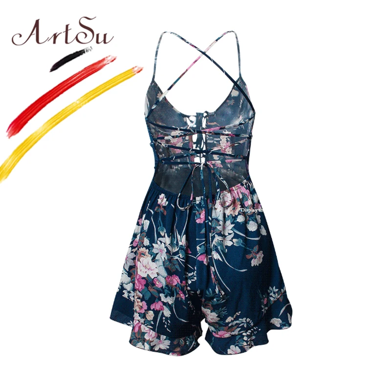 ArtSu короткий женский комбинезон летний Boho с цветочным принтом сексуальный
