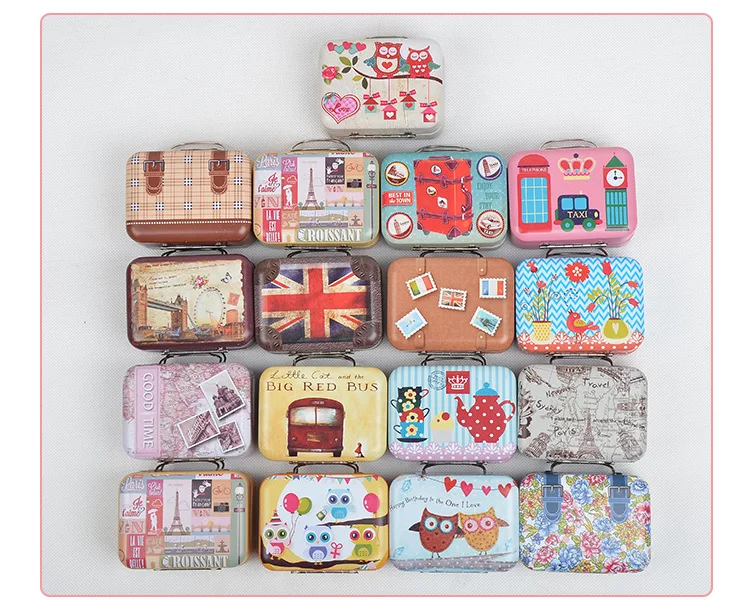 Bestellen 120 Stücke Freies Verschiffen + Großhandel Koffer Form Candy Lagerung Box Hochzeit Gunsten Zinn Box Kabel Organizer Container Wen4438